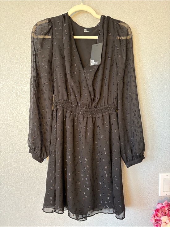The Kooples Dresses & Skirts - The Kooples Black Sheer Dot-Texture Long-Sleeve Mini Dress